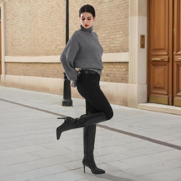 ⚡ Women's Black Classic Stilettos Heel Pointed Toe platform Boots High Heel - Picture 6 of 6